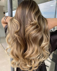 Extensiones Onduladas - Castano claro highlights rubias#color_castano-claro-highlights-rubias