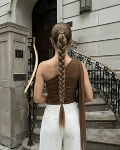 Colas Trenzadas - Cola Trenzada Rubio Oscuro Ceniza con Highlights#color_cola-trenzada-rubio-oscuro-ceniza-con-highlights