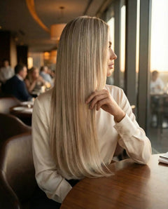Extensiones Lisas - Rubio ceniza con highlights platino#color_rubio-ceniza-con-highlights-platino