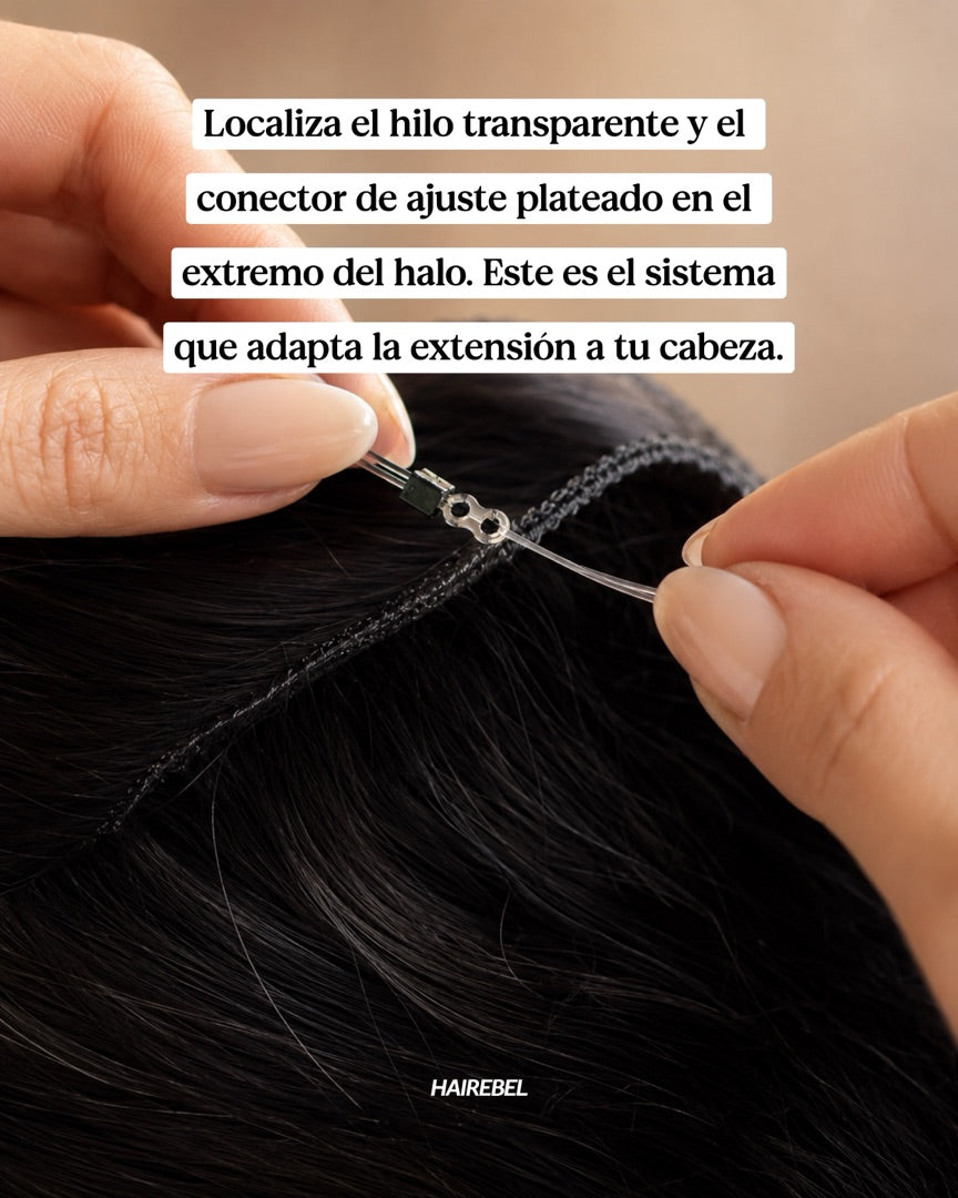 Localiza el hilo transparente y el conector de ajuste