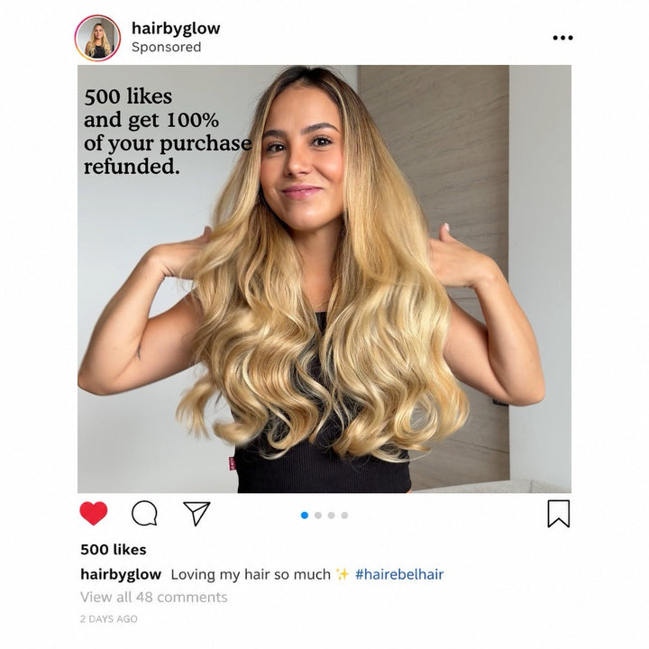 Instagram post with 500 likes: get 100% of your purchase refunded